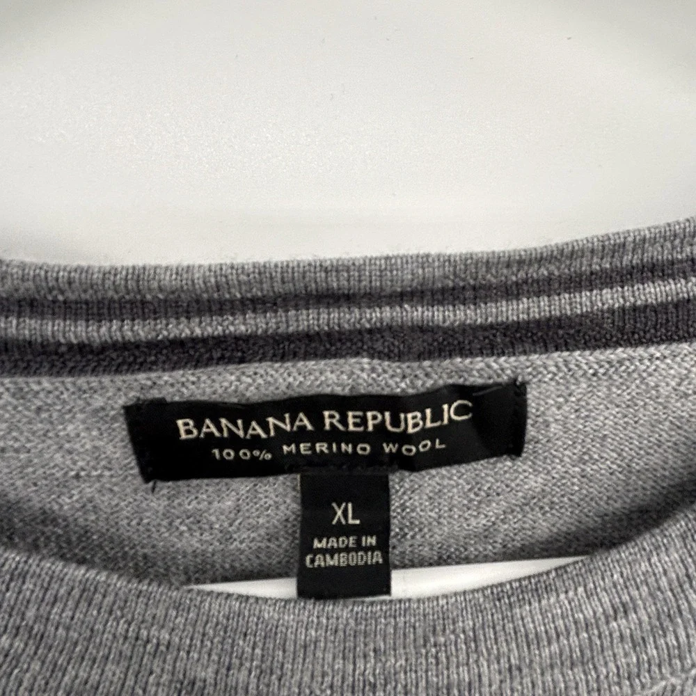 Banana Republic Mens Merino‎ Wool Crewneck Pullover Sweater Sz XL Gray Classic